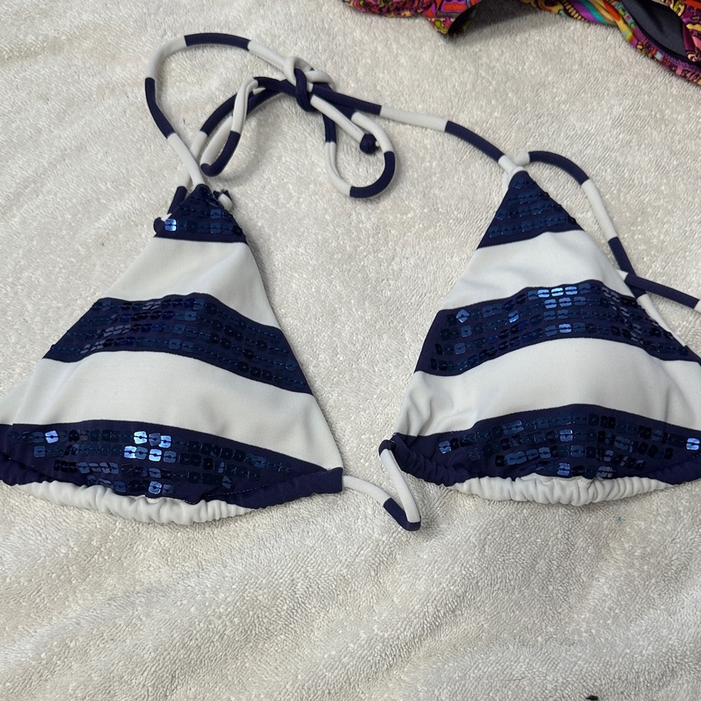 Victoria's Secret Navy and White Sequin Bikini Top